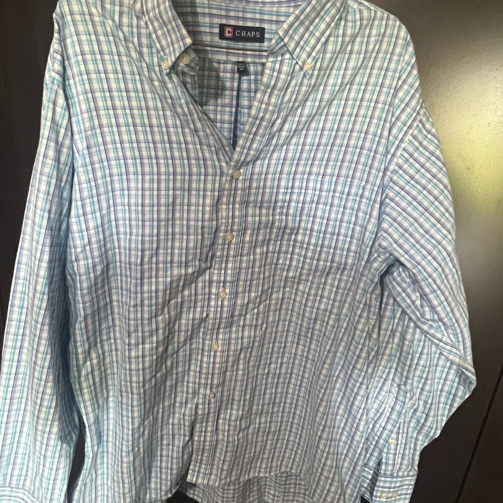 Chaps Men's Light Blue and White Checkered Shirt